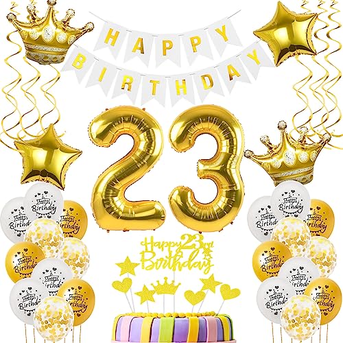 Luftballons 23. Geburtstag Mann Frauen Deko gold Tortendeko 23. Geburtstag Mann Party Deko Weiß gold Geburtstagsdeko 23 Jahre Geburtstag dekoration Frau Männer 23. Geburtstag deko torte gold von Hopewey