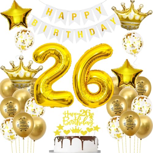 Luftballons 26. Geburtstag Mann frauen Deko Gold Tortendeko 26. Geburtstag Mann Party Dekoration Weiß gold Geburtstagsdeko 26 Jahre frau Männer ballon Geburtstag deko 26. Geburtstag deko gold von Hopewey