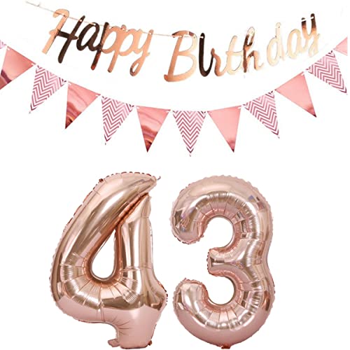 Luftballons 43.geburtstag deko frauen rosegold+Happy Birthday Girlande +Wimpelkette 40"Zahlen Ballon 43 Luftballons 43 Jahre Geburtstag Dekoration frau Geburtstagdeko 43 Geburtstag deko rosegold(43) von Hopewey