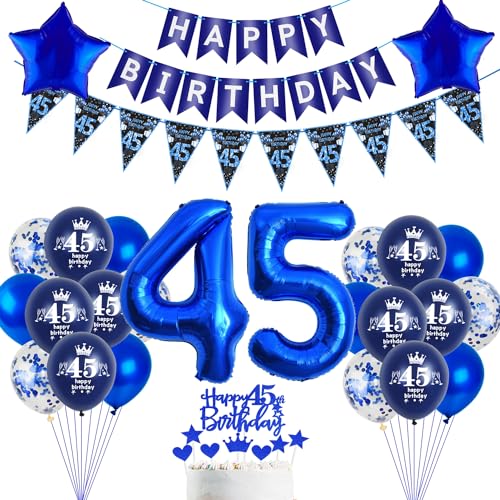 Luftballons 45 Geburtstag Dekoration,Blau Tortendeko Geburtstag 45 Jahre Mann,Blau Party Deko 45. Geburtstag Mann ballon , Geschenk für 45 Geburtstag Mann blau Geburtstagsdeko 45 Jahre männer von Hopewey