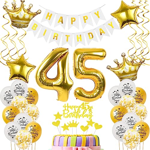 Luftballons 45. Geburtstag Mann Frauen Deko gold Tortendeko 45. Geburtstag Mann Party Deko Weiß gold Geburtstagsdeko 45 Jahre Geburtstag dekoration Frau Männer 45. Geburtstag deko torte gold von Hopewey