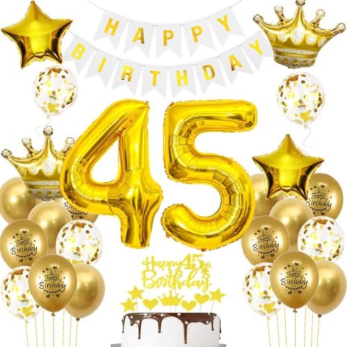 Luftballons 45. Geburtstag Mann frauen Deko Gold Tortendeko 45. Geburtstag Mann Party Dekoration Weiß gold Geburtstagsdeko 45 Jahre frau Männer ballon Geburtstag deko 45. Geburtstag deko gold von Hopewey