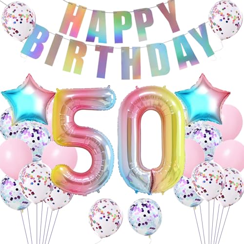 Luftballons 50 Geburtstag frauen Dekoration bunt, deko 50. Geburtstag frau ballon rosa, Happy Birthday Girlande Banner rosa Geburtstagsdeko 50 jahre frauen 50 .geburtstag deko mädchen Frauen von Hopewey