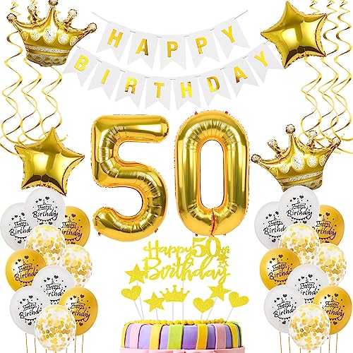 Luftballons 50. Geburtstag Mann Frauen Deko gold Tortendeko 50. Geburtstag Mann Party Deko Weiß gold Geburtstagsdeko 50 Jahre Geburtstag dekoration Frau Männer 50. Geburtstag deko torte gold von Hopewey