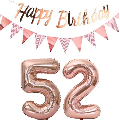 Luftballons 52.geburtstag deko frauen rosegold+Happy Birthday Girlande +Wimpelkette 40"Zahlen Ballon 52 Luftballons 52 Jahre Geburtstag Dekoration frau Geburtstagdeko 52 Geburtstag deko rosegold(52) von Hopewey