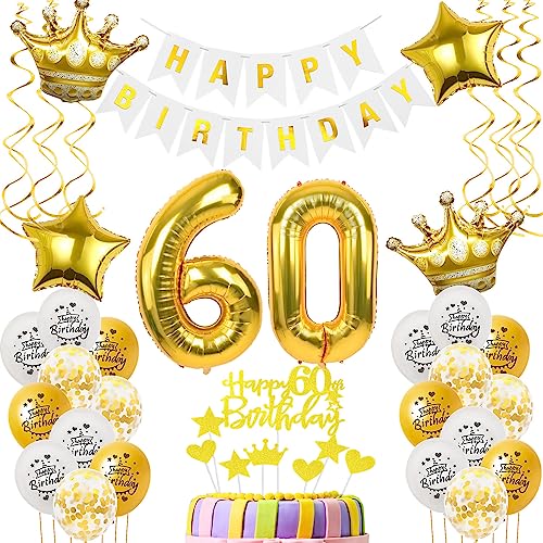 Luftballons 60. Geburtstag Mann Frauen Deko gold Tortendeko 60. Geburtstag Mann Party Deko Weiß gold Geburtstagsdeko 60 Jahre Geburtstag dekoration Frau Männer 60. Geburtstag deko torte gold von Hopewey