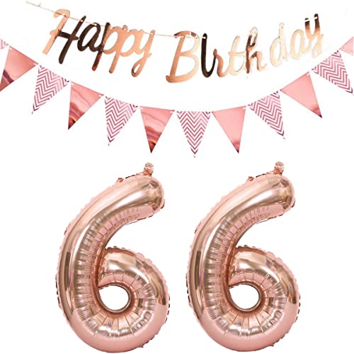 Luftballons 66.geburtstag deko frauen rosegold+Happy Birthday Girlande +Wimpelkette 40"Zahlen Ballon 66 Luftballons 66 Jahre Geburtstag Dekoration frau Geburtstagdeko 66 Geburtstag deko rosegold(66) von Hopewey