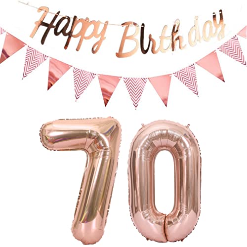 Luftballons 70.geburtstag deko frauen rosegold+Happy Birthday Girlande +Wimpelkette 40"Zahlen Ballon 70 Luftballons 70 Jahre Geburtstag Dekoration frau Geburtstagdeko 70 Geburtstag deko rosegold(70) von Hopewey