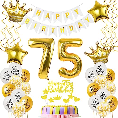 Luftballons 75. Geburtstag Mann Frauen Deko gold Tortendeko 75. Geburtstag Mann Party Deko Weiß gold Geburtstagsdeko 75 Jahre Geburtstag dekoration Frau Männer 75. Geburtstag deko torte gold von Hopewey