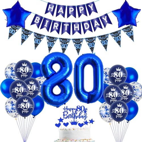 Luftballons 80 Geburtstag Dekoration,Blau Tortendeko Geburtstag 80 Jahre Mann,Blau Party Deko 80. Geburtstag Mann ballon , Geschenk für 80 Geburtstag Mann blau Geburtstagsdeko 80 Jahre männer von Hopewey