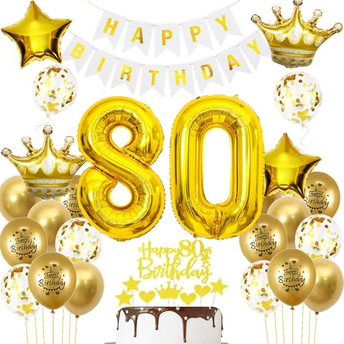 Luftballons 80. Geburtstag Mann frauen Deko Gold Tortendeko 80. Geburtstag Mann Party Dekoration Weiß gold Geburtstagsdeko 80 Jahre frau Männer ballon Geburtstag deko 80. Geburtstag deko gold von Hopewey