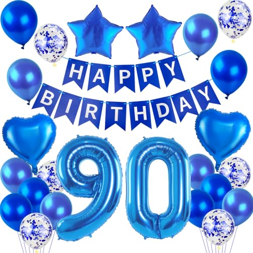 Luftballons 90. Geburtstag Dekoration Mann Blau set,Folienballon 90.Geburtstag Dekoration Männer Blau geburtstagsdeko 90 jahre Mann girlande 90 geburtstag ballon deko 90. geburtstag Mann deko von Hopewey