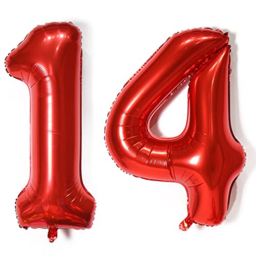 Luftballons Zahl 14, Zahl ballon 14 rot Luftballons 14. Geburtstag deko Mädchen Folienballon 14 Zahlballons 14 rot XXXL 40" Riese Aufblasbar Helium Ballon 14 jahre Geburtstag Deko Mädchen rot (14) von Hopewey