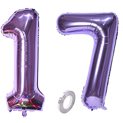 Luftballons Zahl 17, Zahl ballon 17 lila Luftballons 17. Geburtstag deko Mädchen Folienballon 17 Zahlballons 17 lila XXXL 40" Riese Aufblasbar Helium Ballon 17 jahre Geburtstag Deko Mädchen lila(17) von Hopewey