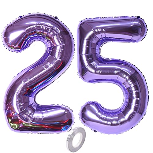 Luftballons Zahl 25, Zahl ballon 25 lila Luftballons 25. Geburtstag deko frau Folienballon 25 Zahlballons 25 lila XXXL 40" Riese Aufblasbar Helium Ballon 25 jahre Geburtstag Deko frauen lila (25) von Hopewey