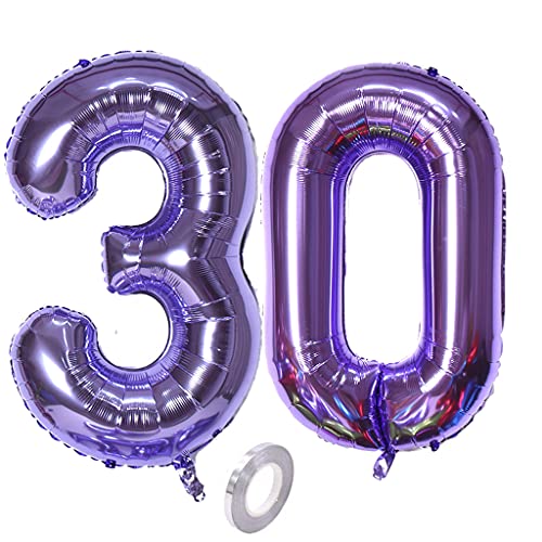 Luftballons Zahl 30, Zahl ballon 30 lila Luftballons 30. Geburtstag deko frau Folienballon 30 Zahlballons 30 lila XXXL 40" Riese Aufblasbar Helium Ballon 30 jahre Geburtstag Deko frauen lila (30) von Hopewey