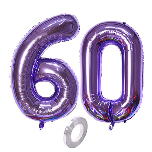 Luftballons Zahl 60, Zahl ballon 60 lila Luftballons 60. Geburtstag deko frau Folienballon 60 Zahlballons 60 lila XXXL 40" Riese Aufblasbar Helium Ballon 60 jahre Geburtstag Deko frauen lila(60) von Hopewey