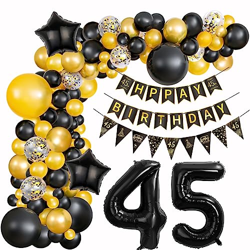 Schwarz Gold Ballons Girlande 45 Geburtstag Mann deko Schwarz Luftballon 45. Geburtstag deko Männer Geburtstagsdeko 45 Jahre Männer Deko 45. Geburtstag Mann Gold Luftballon Girlande 45. Geburtstag von Hopewey