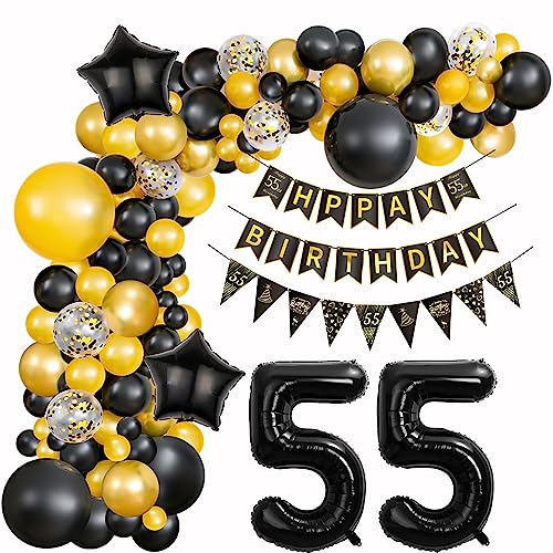 Schwarz Gold Ballons Girlande 55 Geburtstag Mann deko Schwarz Luftballon 55. Geburtstag deko Männer Geburtstagsdeko 55 Jahre Männer Deko 55. Geburtstag Mann Gold Luftballon Girlande 55. Geburtstag von Hopewey