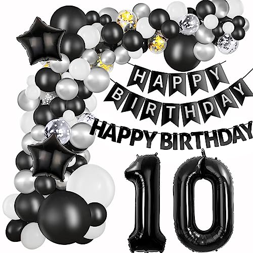 ballon girlande 10. Geburtstag Deko Schwarz Silber Luftballons girlande 10 .Geburtstag Mädchen Junge deko 10 Jahre Geburtstagdeko Happy Birthday Girlande Schwarz Deko 10. Geburtstag Mädchen Junge von Hopewey