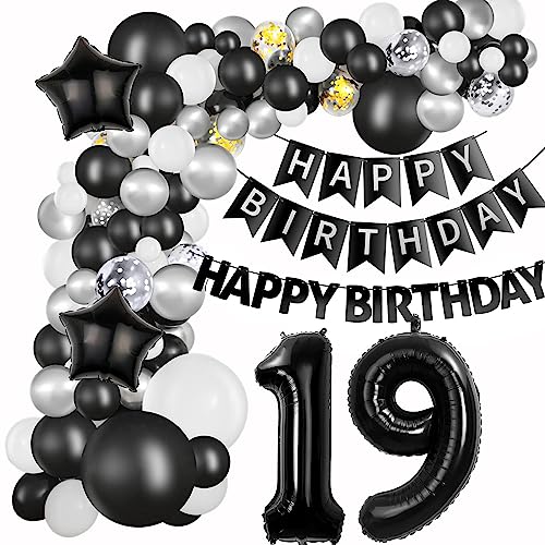 ballon girlande 19. Geburtstag Deko Schwarz Silber Luftballons girlande 19 .Geburtstag Mädchen Junge deko 19 Jahre Geburtstagdeko Happy Birthday Girlande Schwarz Deko 19. Geburtstag Mädchen Junge von Hopewey