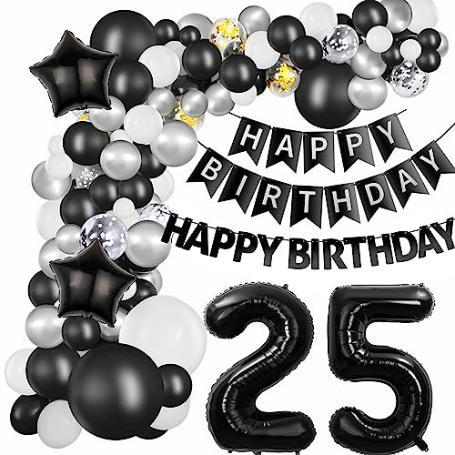 ballon girlande 25. Geburtstag Deko Mann Schwarz Silber Luftballons girlande 25 .Geburtstag Frauen Mann deko 25 Jahre Geburtstagdeko Happy Birthday Girlande Schwarz Deko 25. Geburtstag Frau Männer von Hopewey