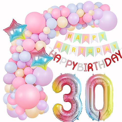 ballon girlande 30. Geburtstag Deko Macaron Rosa Lila Blau Gelb Luftballons girlande 30 .Geburtstag Frauen deko 30 Jahre Geburtstagdeko Happy Birthday Girlande bunt Deko 30. Geburtstag Frau von Hopewey