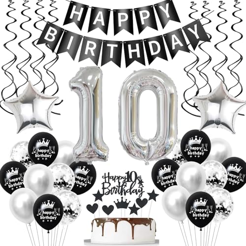 luftballon 10. geburtstag deko junge Schwarz Silber geburtstagsdeko 10 jahre mädchen junge set Deko 10 Geburtstag junge Dekoration ballon 10. geburtstag mädchen geburtstags banner 10 geburtstag deko von Hopewey