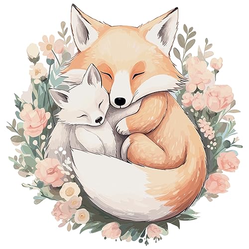 Hoppla - Wandtattoo XL für Kinderzimmer - Wandaufkleber - Die Mama Füchsin - 58x58 cm - Tiere - Babyzimmer Dekoration - Wiederverwendbarer Wandsticker, klebender Fuchs, Wanddeko Babyzimmer von Hoppla