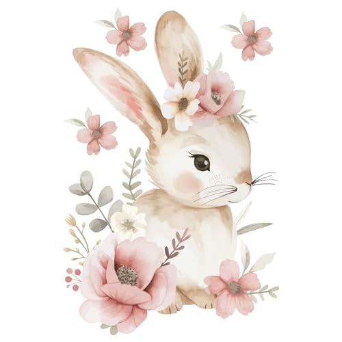 Hoppla - Wandtattoo für Kinder XL – kleines blumiges Kaninchen – 60 x 40 cm – Dekoration für Babyzimmer Mädchen – Wandaufkleber wiederverwendbar – Aufkleber Hase von Hoppla