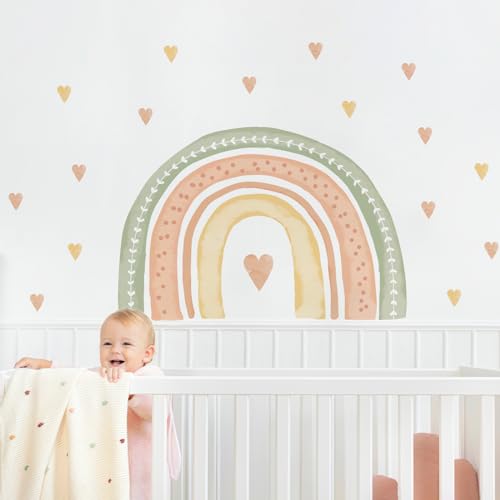 Hoppla -XL Wandtattoo für Kinderzimmer - Regenbogen - 130 x 75 cm - Dekoration für Babyzimmer - Repositionierbarer Wandsticker, Pastellfarben, Wandaufkleber, skandinavischer Stil - Wanddekoration von Hoppla