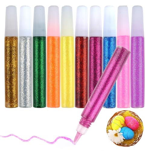 10 Stück Glitzerkleber, Bunt Glitter Glue Original, Glitzer Basteln, DIY-Kunst- und Handwerks Glitzerstifte in Tube mit feiner Dosierspitze für Dekorieren und Kreativen Gestalten von Hopton