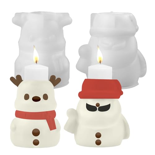 2 Stück Silikonform Weihnachten Kerzenhalter, Silikonformen Gießformen, 3D Weihnachtsmann Elch Formen Silikonformen für Candle Holder Weihnachten Deko von Hopton