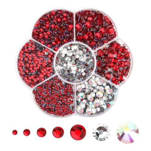 3000PCS Hotfix Strasssteine, Rot Strasssteine für Textilien, Glitzersteine zum Basteln, Kristallsteine zum Kleben 7 Größen 2mm-8.6mm Rhinestones für Kleidung Schuhe DIY Handwerk Geschenk(Rot) von Hopton