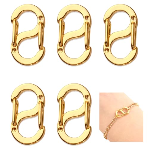 5 Stück Doppelöffnungs Verkürzer Verschluss für Armbänder, Gold Doppelöffnungs Kettenverschluss, S-Lock ketten verschlüsse, Armband Verschluss für DIY Schmuck Halsketten Necklace Jewelry (Gold) von Hopton