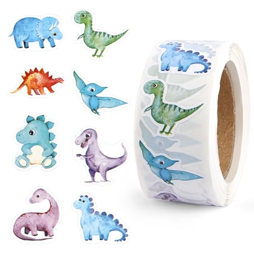 Dino Stickers Rolle, 500 Stück Runde Sticker Kinder, 8 Muster Reward Sticker Tiere, Selbstklebend Aufkleber Kinder für Scrapbooking DIY Crafts Journal School Home von Hopton