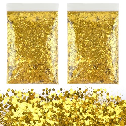 Glitzerpulver zum Basteln,100g Groß Glitzer Gold,Glitzer zum Weihnachten Basteln Kerzen,Glitzerpulver für Nägel Gesicht DIY Epoxidharz Kartenbasteln von Hopton