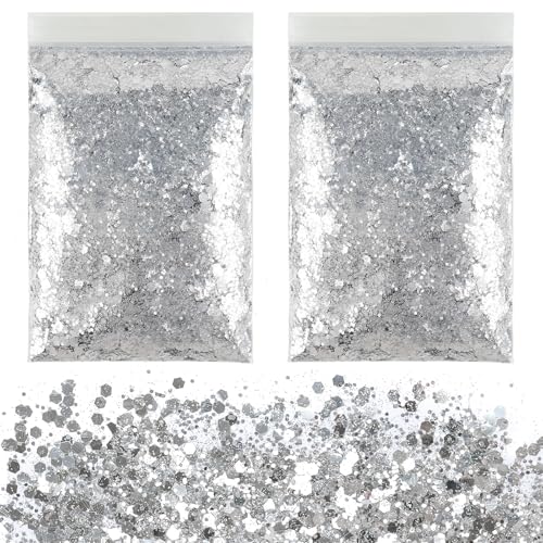 Glitzerpulver zum Basteln,100g Groß Glitzer Silber,Glitzer zum Weihnachten Basteln Kerzen,Glitzerpulver für Nägel Gesicht DIY Epoxidharz Kartenbasteln von Hopton