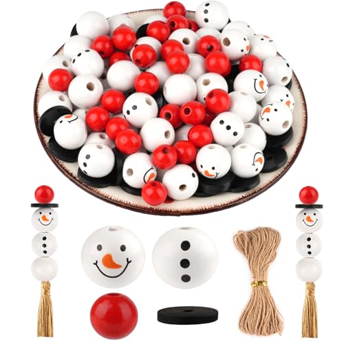 Holzperlen Set -120PCS Holzkugeln mit mit Weihnachtsmann Gesicht, Natürliche Holzperlen mit Loch für DIY Basteln, Holzköpfe für Sorgenwürmchenund Weihnachten Deko (Weihnachten Rot&Weiß) von Hopton