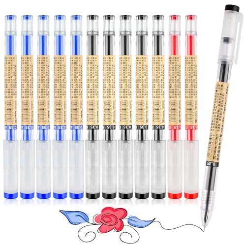 12 Stück Gelschreiber Schwarz, Gel Stift, Schnelltrocknende Kugelschreiber, Gelstifte Set, Gel Pen, Liquid Gel Ink, Tintenroller für Schulsachen, Schreiben, Geschäft - 3 Farben von Hopton