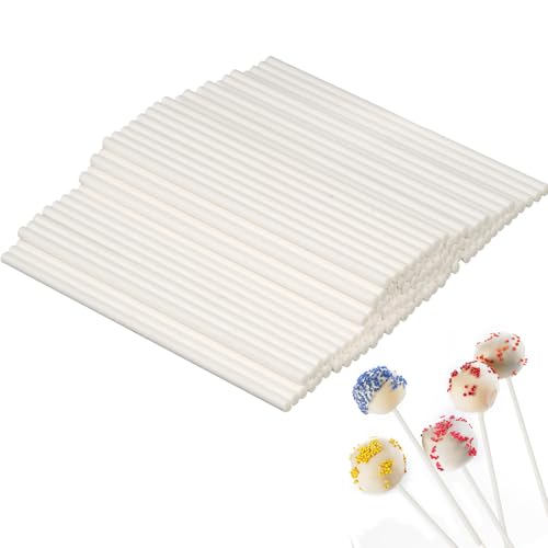 Hopton 200 Stück Cake Pop Stiele, Weiße Cakepop Stiele, Cake Pop Ständer, Fester Papierstift, Cake Pop Sticks für Lutscher, Hartbonbons, Schokolade, Regenbogenbonbons, Kuchen -10cm von Hopton