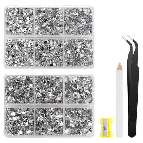 Hopton Strasssteine, 6500 Stück Glitzersteine, Kristall Strasssteine für Textilien, Rhinestones mit Wachsstift, Spitzer, Pinzette, Glitzersteine Zum Basteln für Make-Up, Schmuckherstellung, Nägel von Hopton