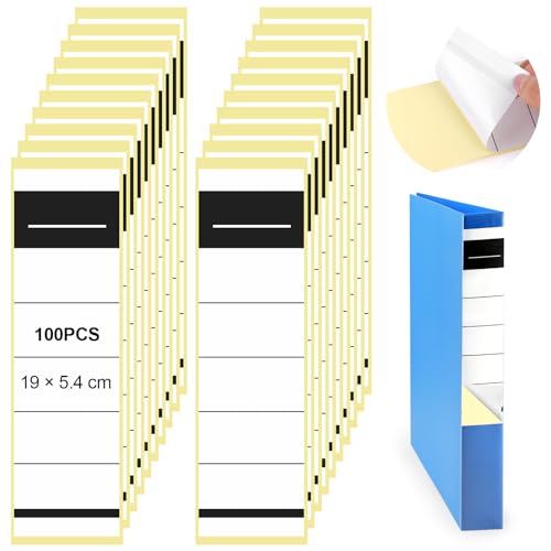 Ordnerrücken Selbstklebend 100 Stück, 19×5.4cm Breit Ordner Rückenschilder für 8 cm Breit Ordner,Ordner Etiketten Selbstklebend, Beschreibbar, für Büro, Bibliothek, Archivierung von Hopton