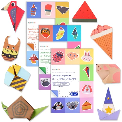 Origami Papier für Kinder，90 Muster Faltpapier mit Bastelanleitung, 210*140MM Doppelseitig Quadratisch Origami Papier für Jungen und Mädchen von 3–12 Jahren，Geburtstagsgeschenk Vorschul-Lernspielzeug von Hopton