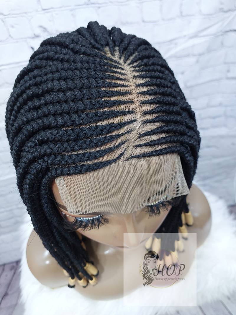 Bob Geflochtene Wig, Spitze Perücke, Perücke Für Schwarze Frauen, Verschluss Volle Cornrow, Kostenloser Versand, Versandfertig, Perruque Tressse von Hopwigs