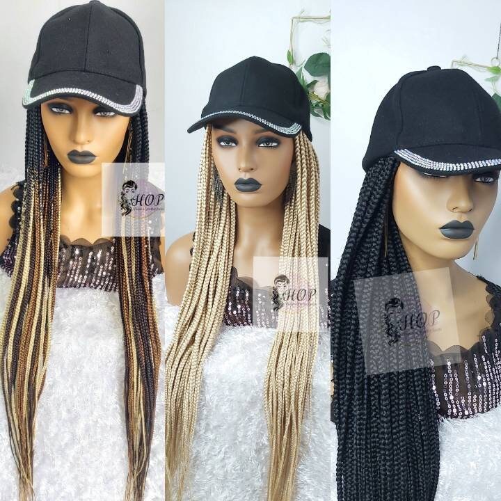 Geflochtene Hutperücke, Gesichtsmütze Perücke, Zöpfe Perücke Für Schwarze Frauen, Faux Locs, Versandkostenfreie Versandfertige Perücken von Hopwigs