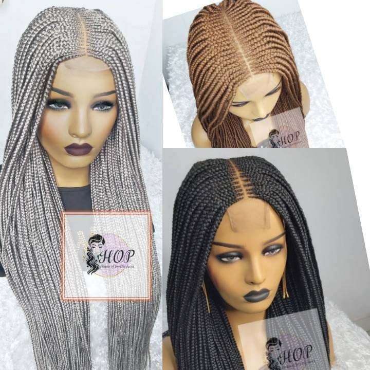 Kim K Tief Teil Cornrow Perücke Für Schwarze Frauen, Lace Wig, Perruque Tresse, Versandfertig von Hopwigs