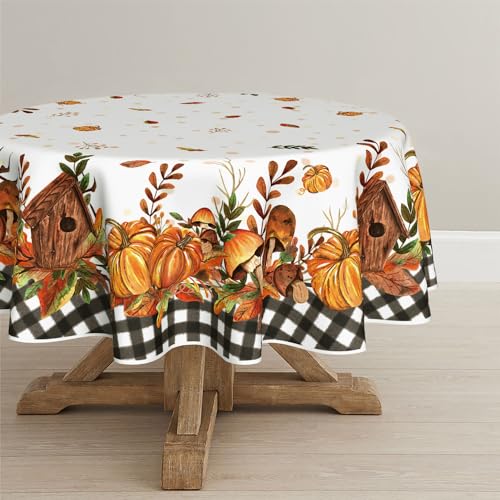 Horaldaily Herbst Tischwäsche 140x110 cm Rechteckig, Erntedankfest Herbsternte Kürbis Schwarze Karierte Tischdecke für Party Picknick Abendessen Dekor von Horaldaily