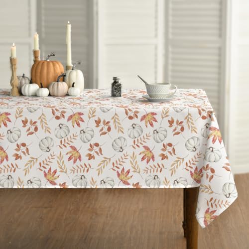 Horaldaily Herbst Tischwäsche 140x110 cm Rechteckig, Erntedankfest Herbsternte Orange Kürbis Blatt Tischdecke für Party Picknick Abendessen Dekor von Horaldaily