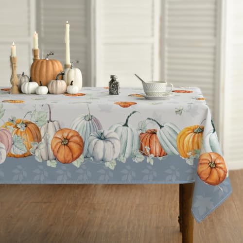 Horaldaily Herbst Tischwäsche 140x110 cm Rechteckig, Erntedankfest Herbsternte Orange Weiß Kürbis Tischdecke für Party Picknick Abendessen Dekor von Horaldaily